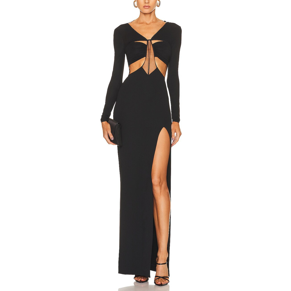 Nensi Dojaka Sleek Black Draped Bra Cutout Dress Size S